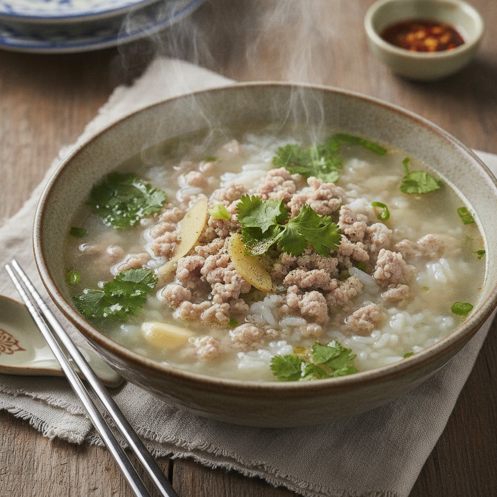 Rice Soup With Minced Pork (Low-Calorie)