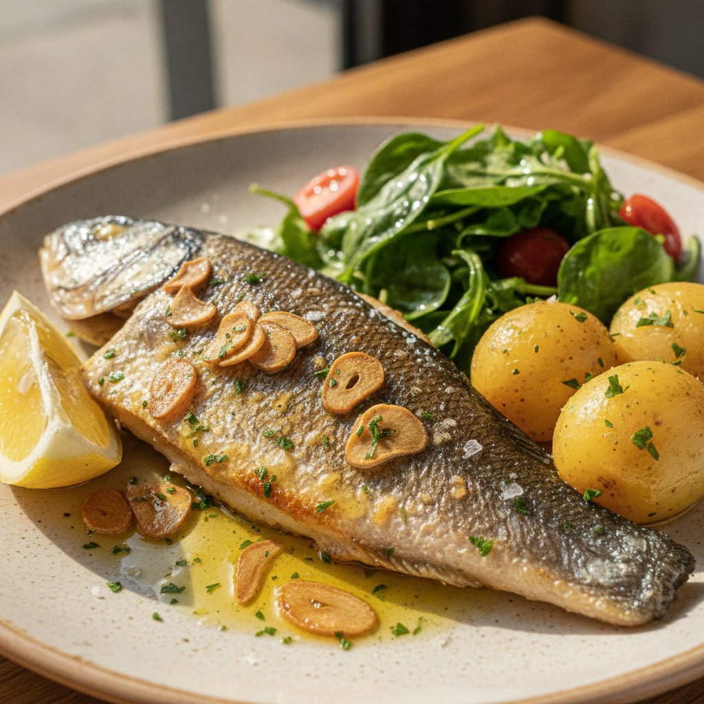 Grilled Sea Bass with Garlic