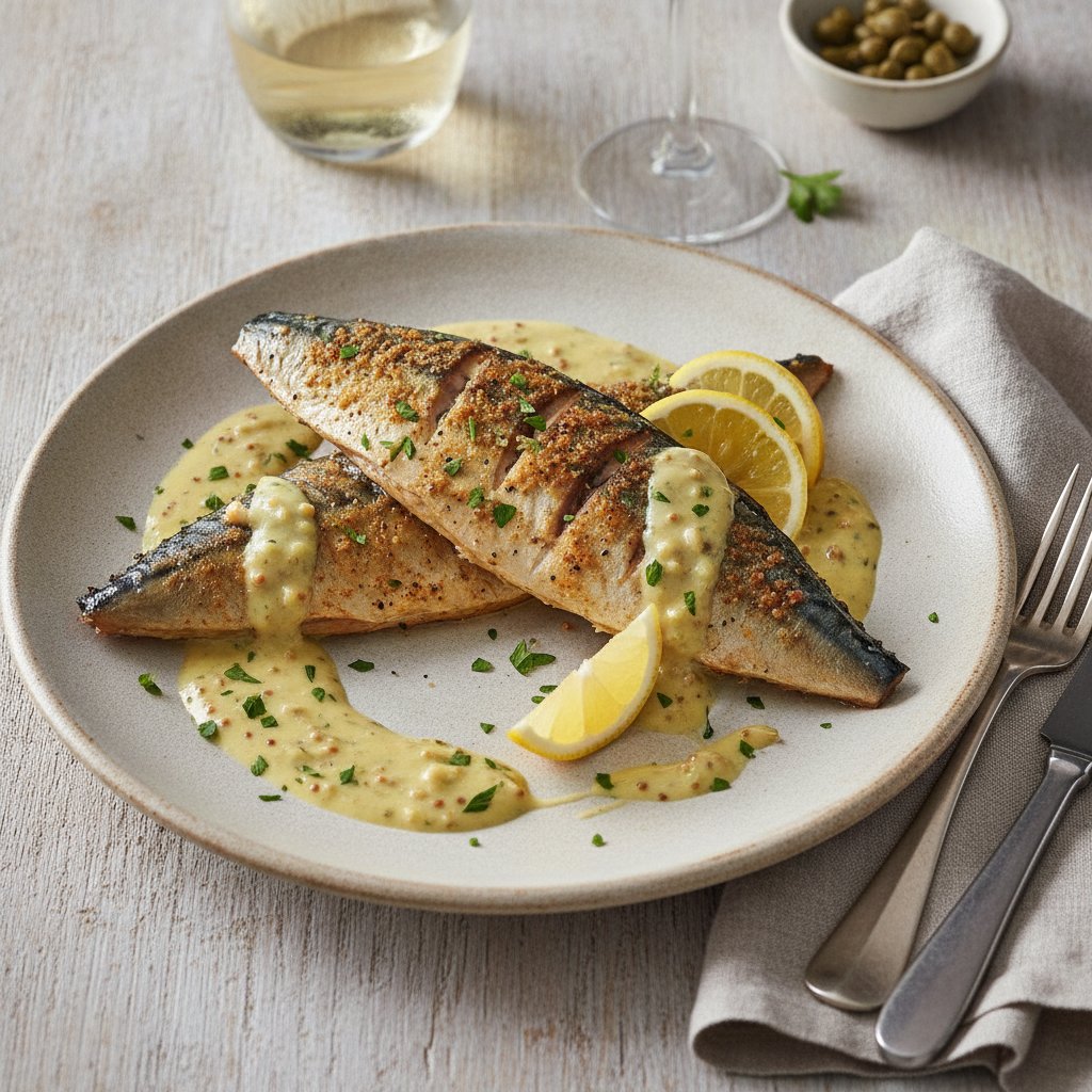 Grilled Mackerel with Mustard Sauce