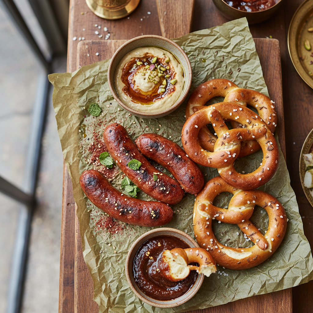 Spiced Lamb Sausage with Pretzels - Wiener Merguez