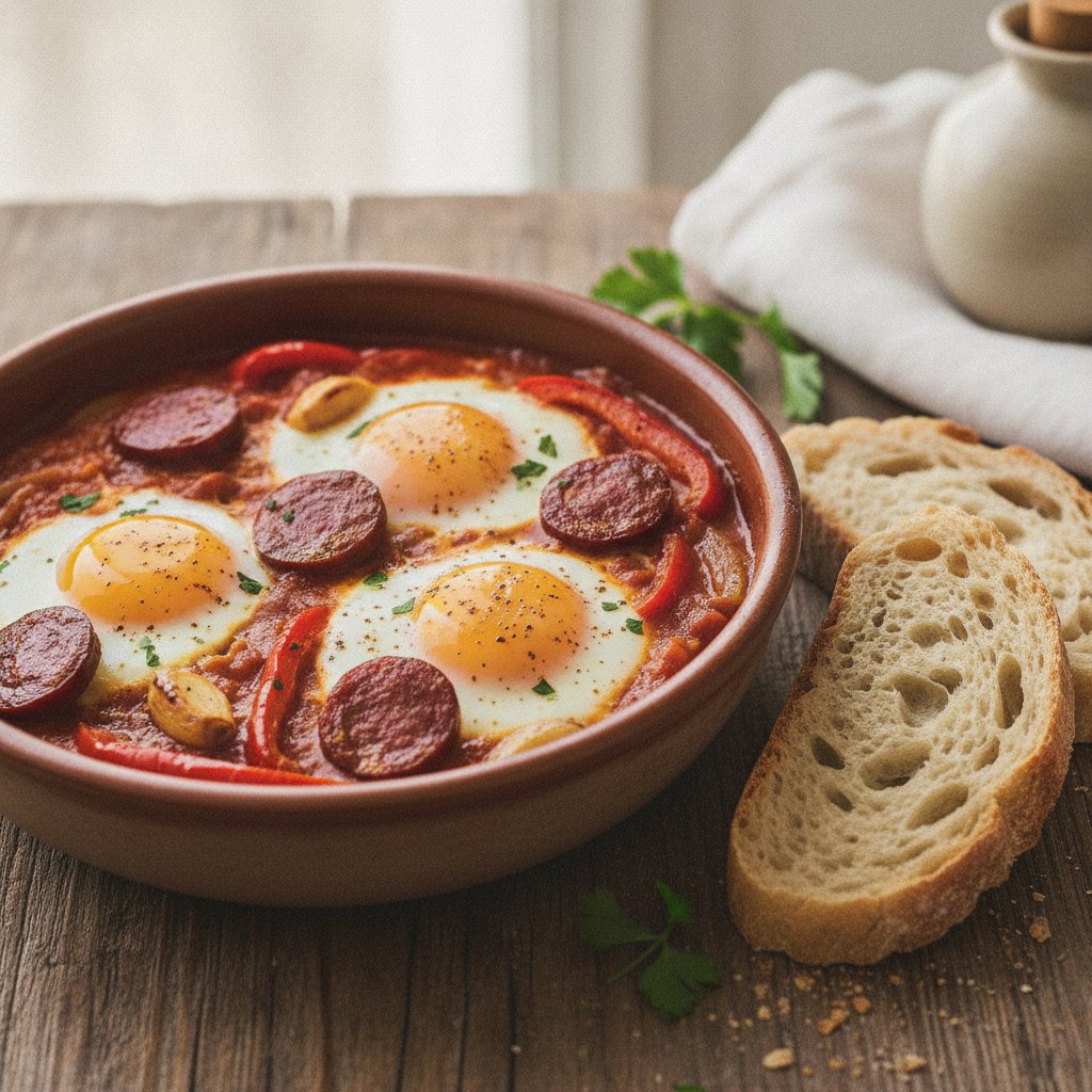 Baked Eggs with Spicy Sausage