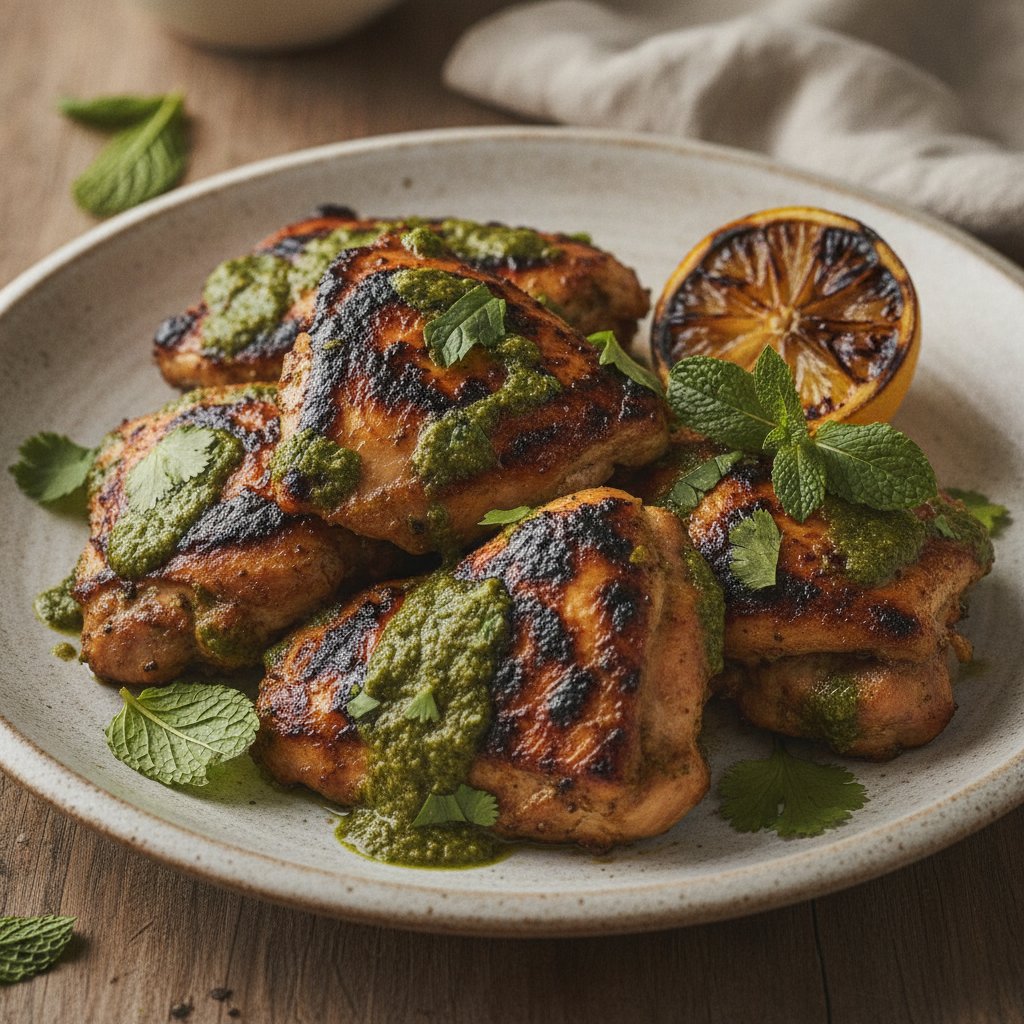 Charred Chicken with Herb Sauce (Low-Calorie)