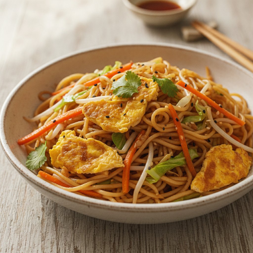 Stir-Fried Noodles with Vegetables and Egg