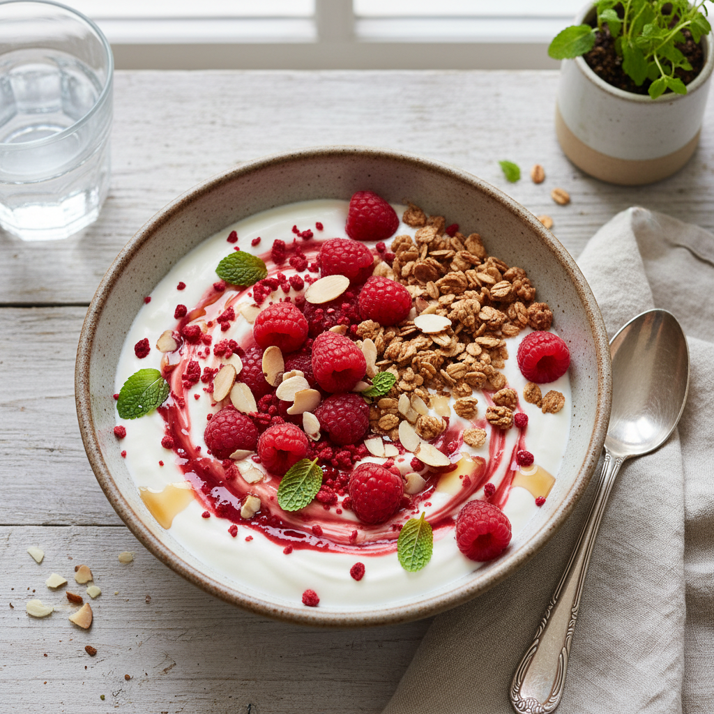 FODMAP Raspberry Lactose-Free Yogurt Bowl