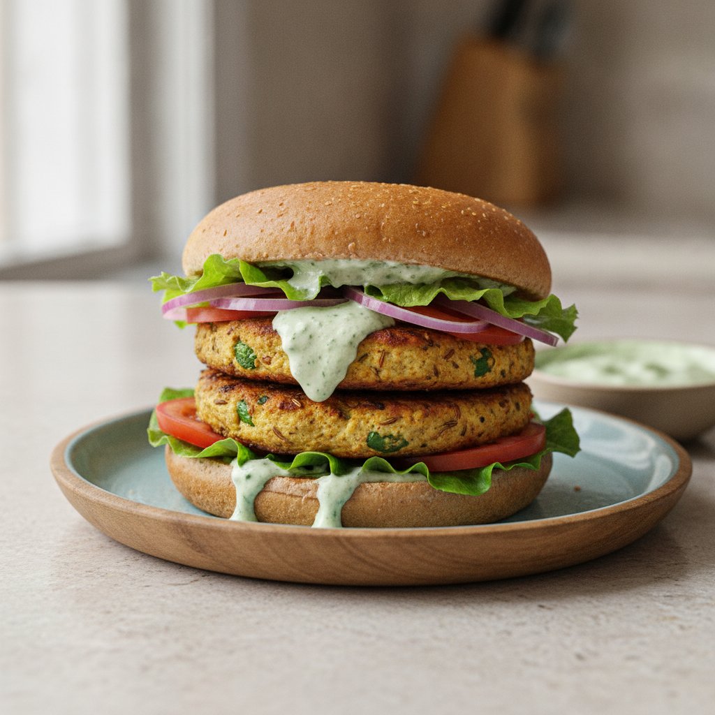 Spiced Indian Cheese Patty Burger (High-Protein)