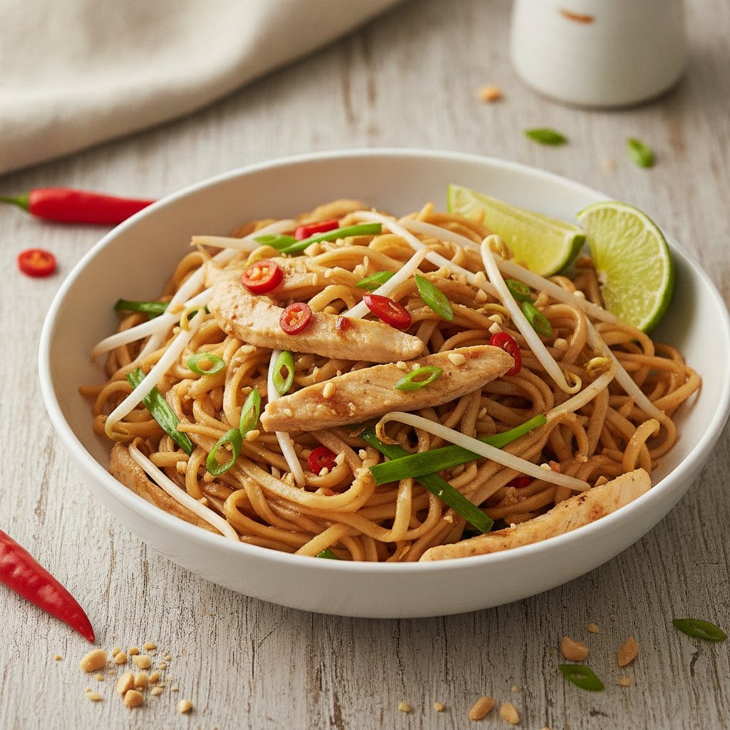 Spicy Stir-Fried Noodles with Chicken (Low-Calorie)