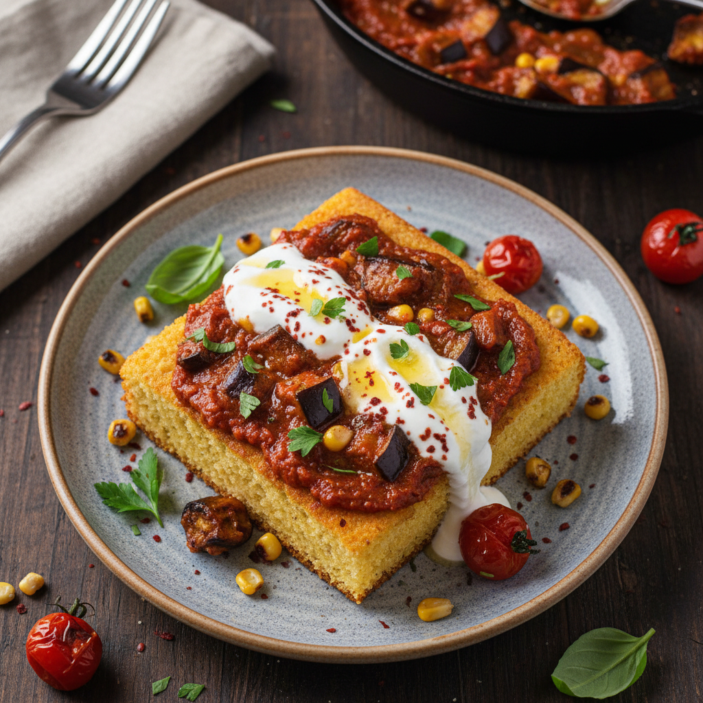 Tomato-Buttered Eggplant Cornbread - Iskender Sopa Paraguaya