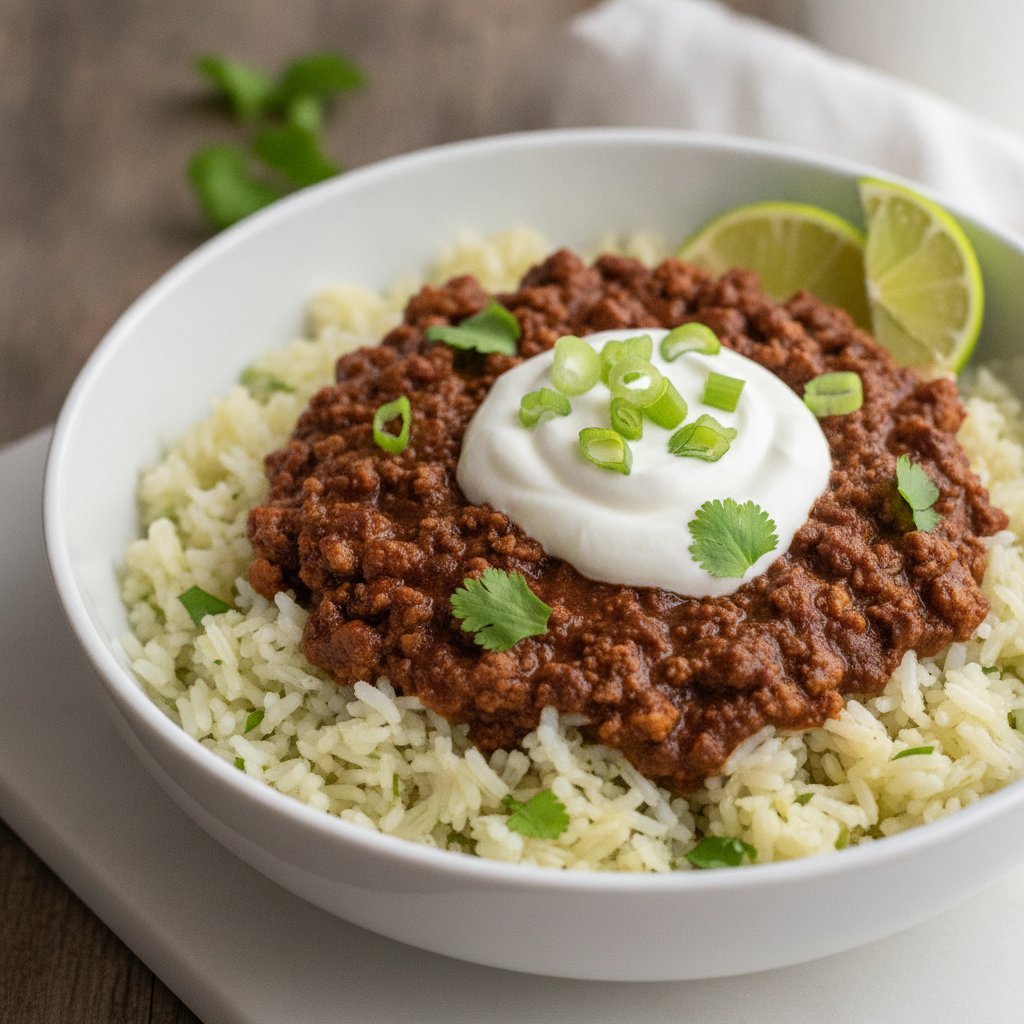 Turkey and Rice Bowl with Chocolate Chili Sauce (Low-Chol)