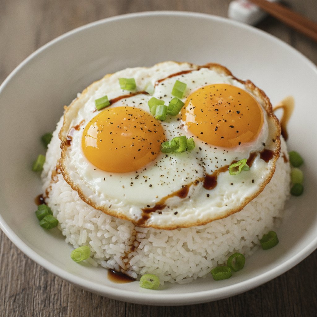 Rice with Fried Eggs and Soy Sauce