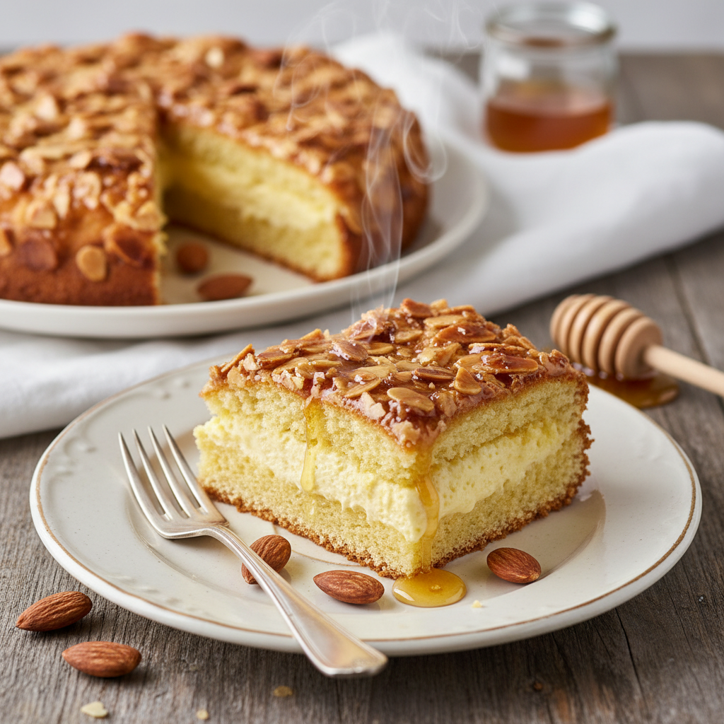 Honey Almond Cake with Cream — Bienenstich