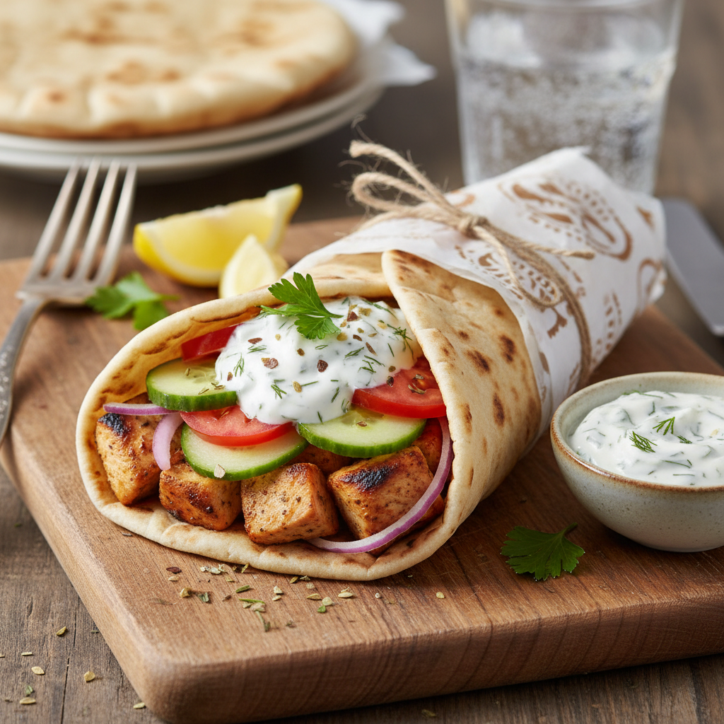 Grilled Chicken Wrap with Yogurt Marinade — Chicken Souvlaki Wrap