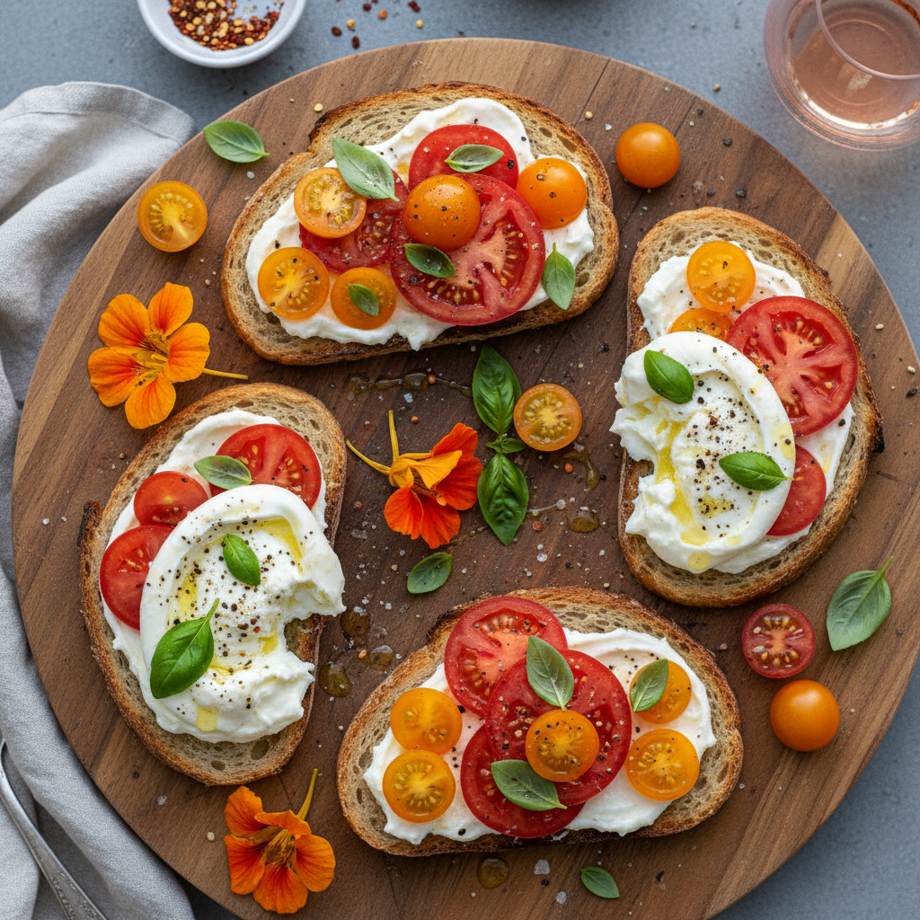 California Burrata Tomato Toast Plate
