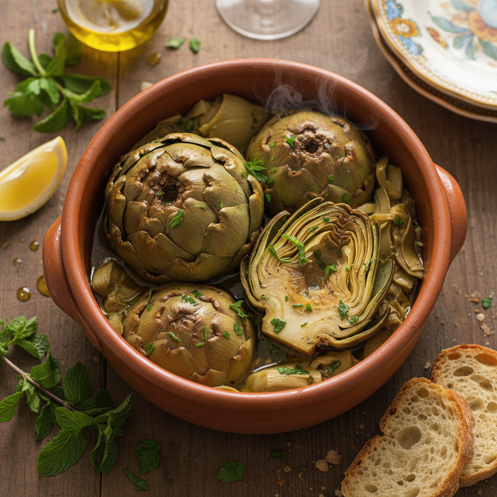 Carciofi Mammole in Tegame Romano