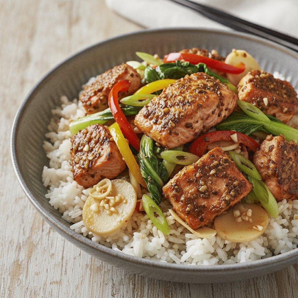 Miso Fried Salmon Stir Fry