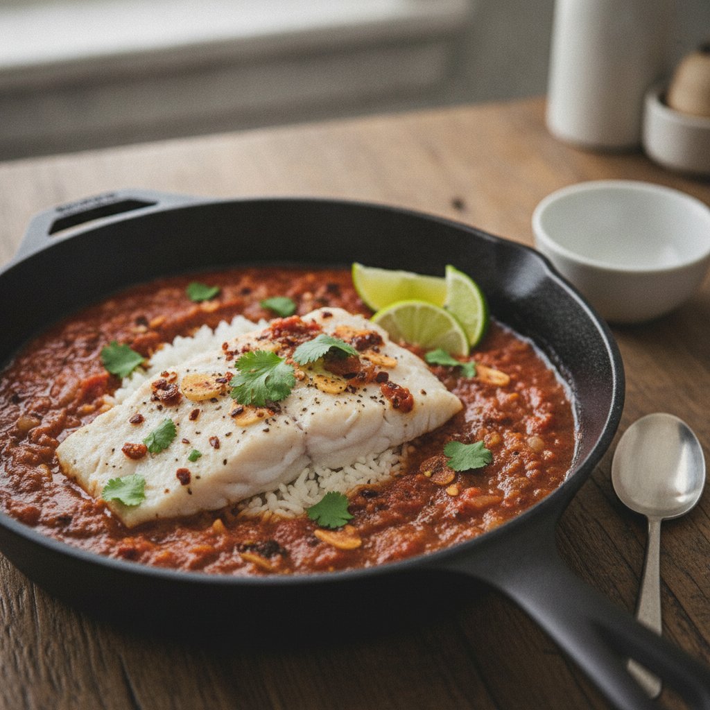 Skillet Fish in Spiced Tomato Sauce (Low-Calorie)