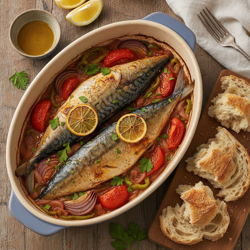 Baked Mackerel with Onions