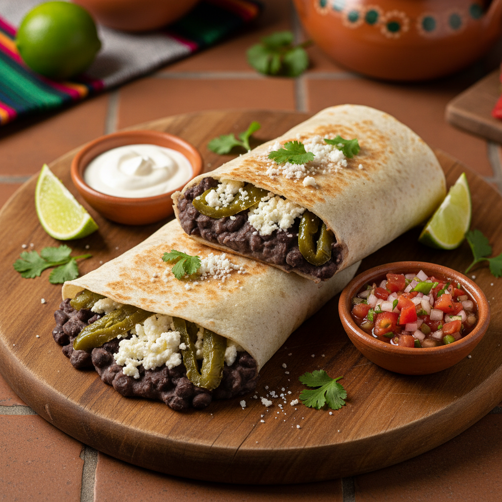 Burrito de Frijoles, Queso y Rajas