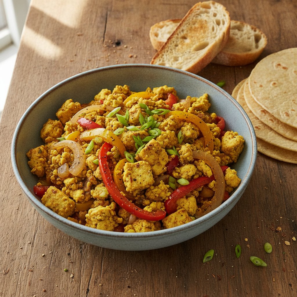 Tofu Scramble with Peppers and Onions