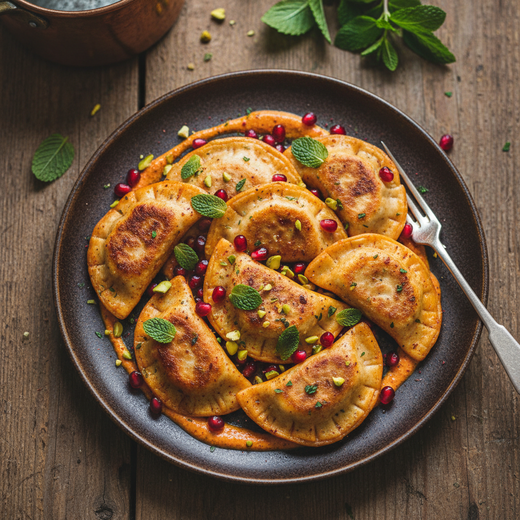 Spiced Lamb Dumplings with Pomegranate — Harissa and Pomegranate Lamb Pierogi