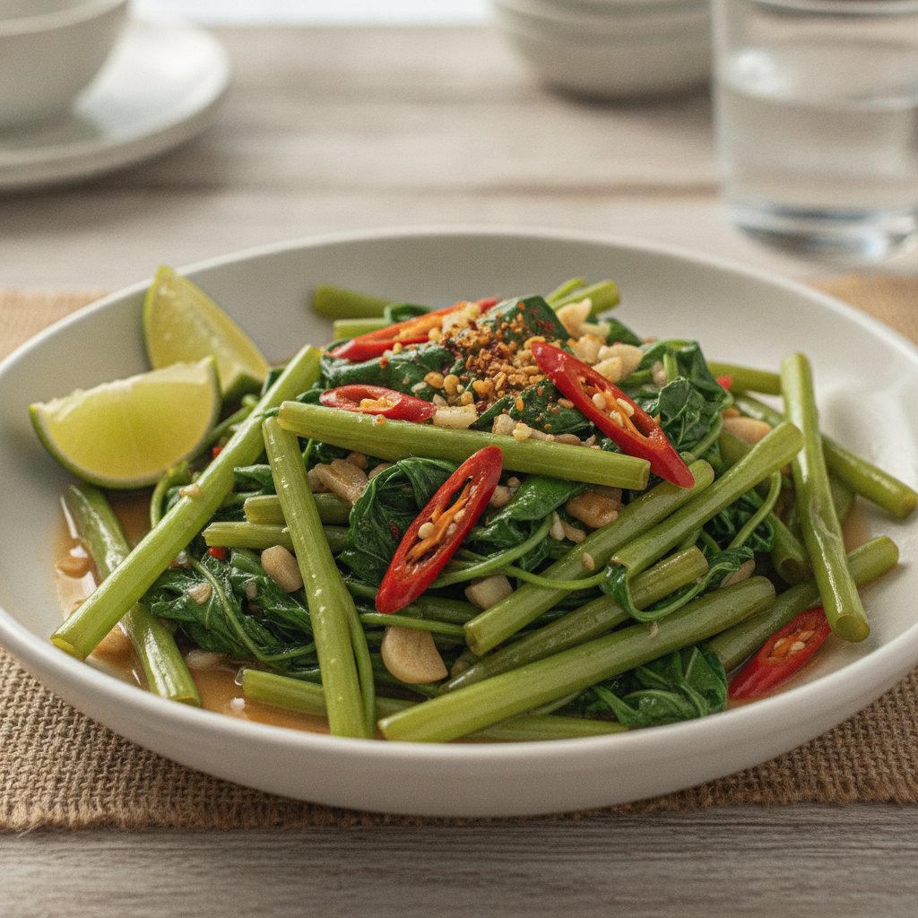 Spicy Stir-Fried Morning Glory (Low-Calorie)