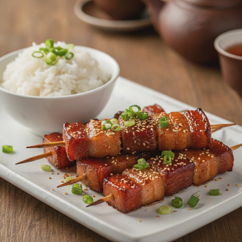 Honey Glazed Barbecue Pork Belly Skewers