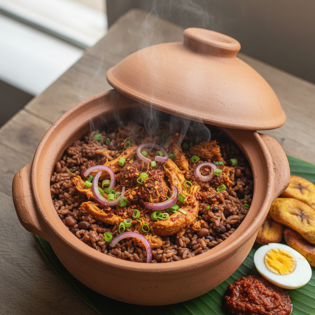 Rice and Beans Chicken Pot Under a Lid - Waakye Peka
