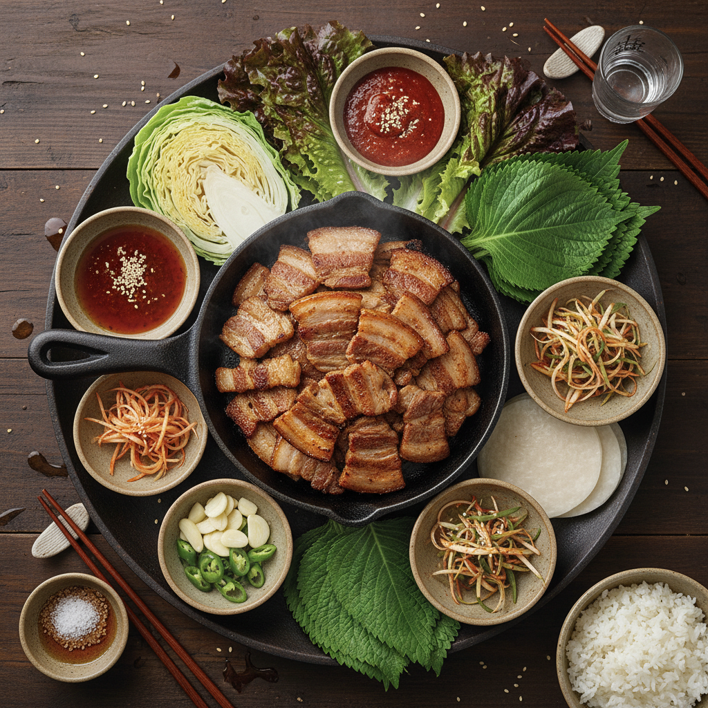 Grilled Pork Belly Lettuce Wraps — Samgyeopsal Ssam Platter