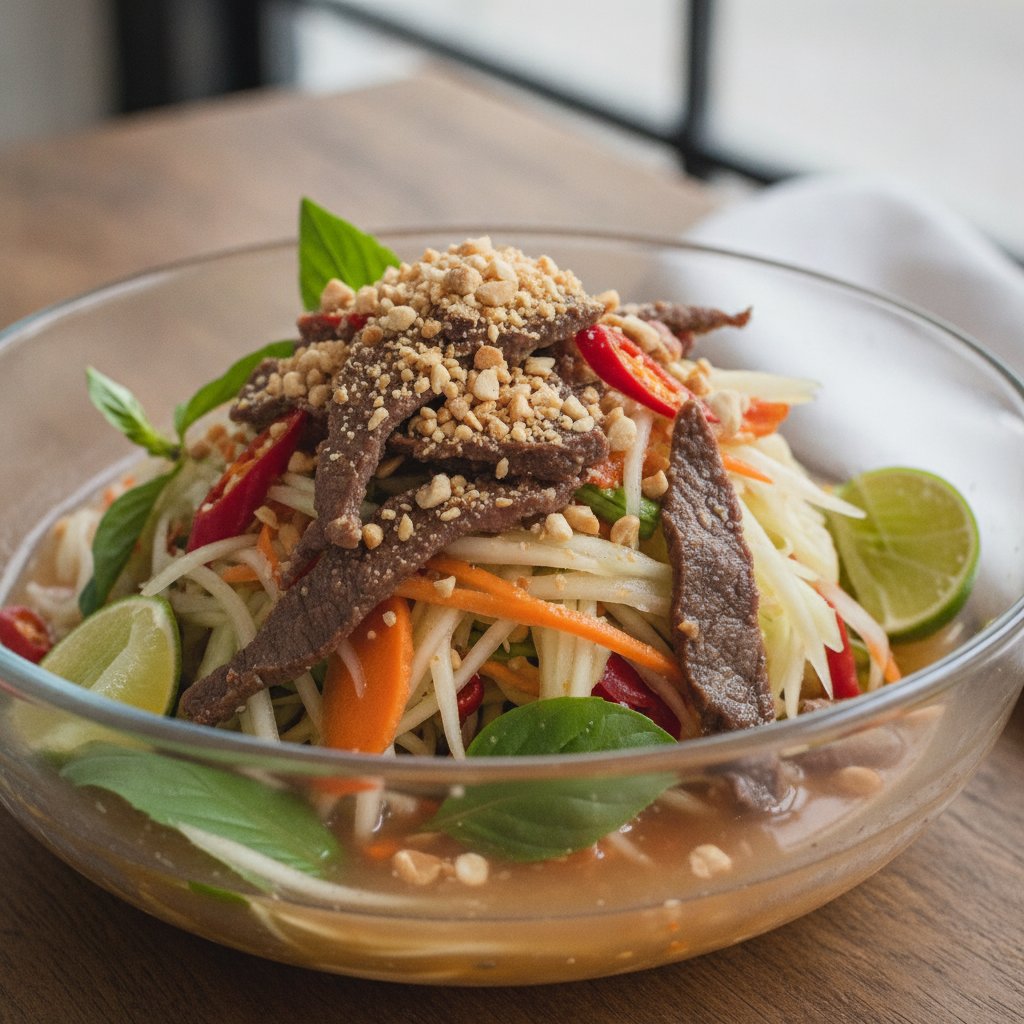 Green Papaya Salad with Dried Beef (Low-Calorie)