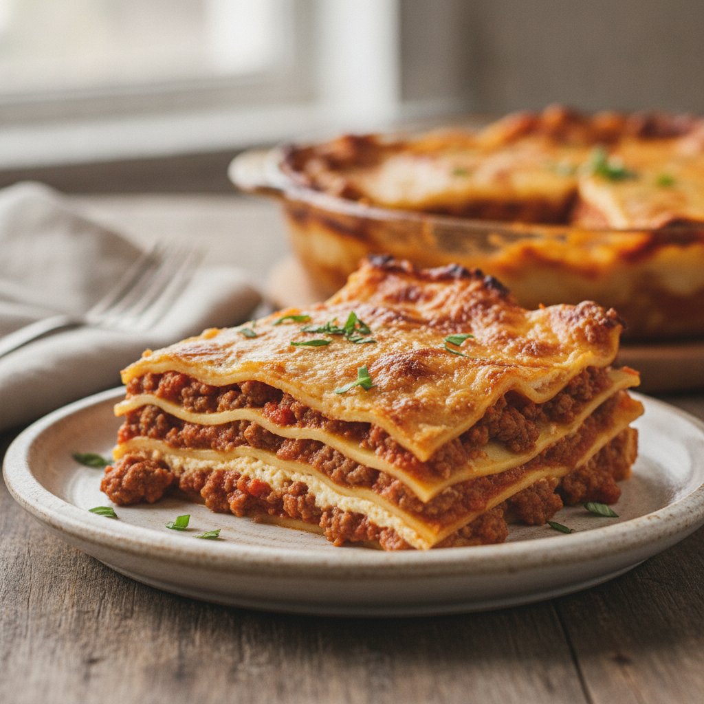 Baked Layered Pasta with Meat Sauce (Low-Calorie)