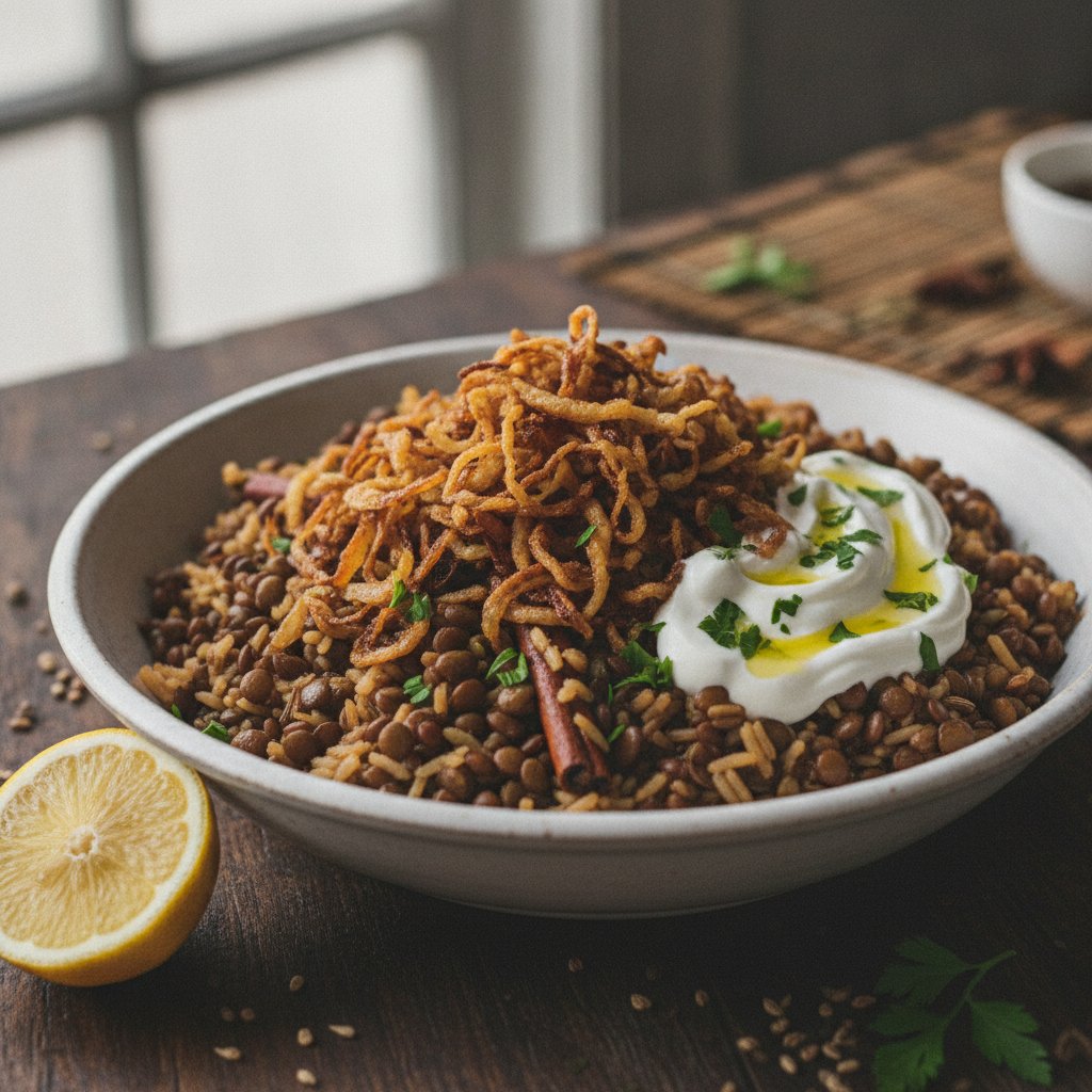 Lentil and Rice with Crispy Onions (Dairy-Free)