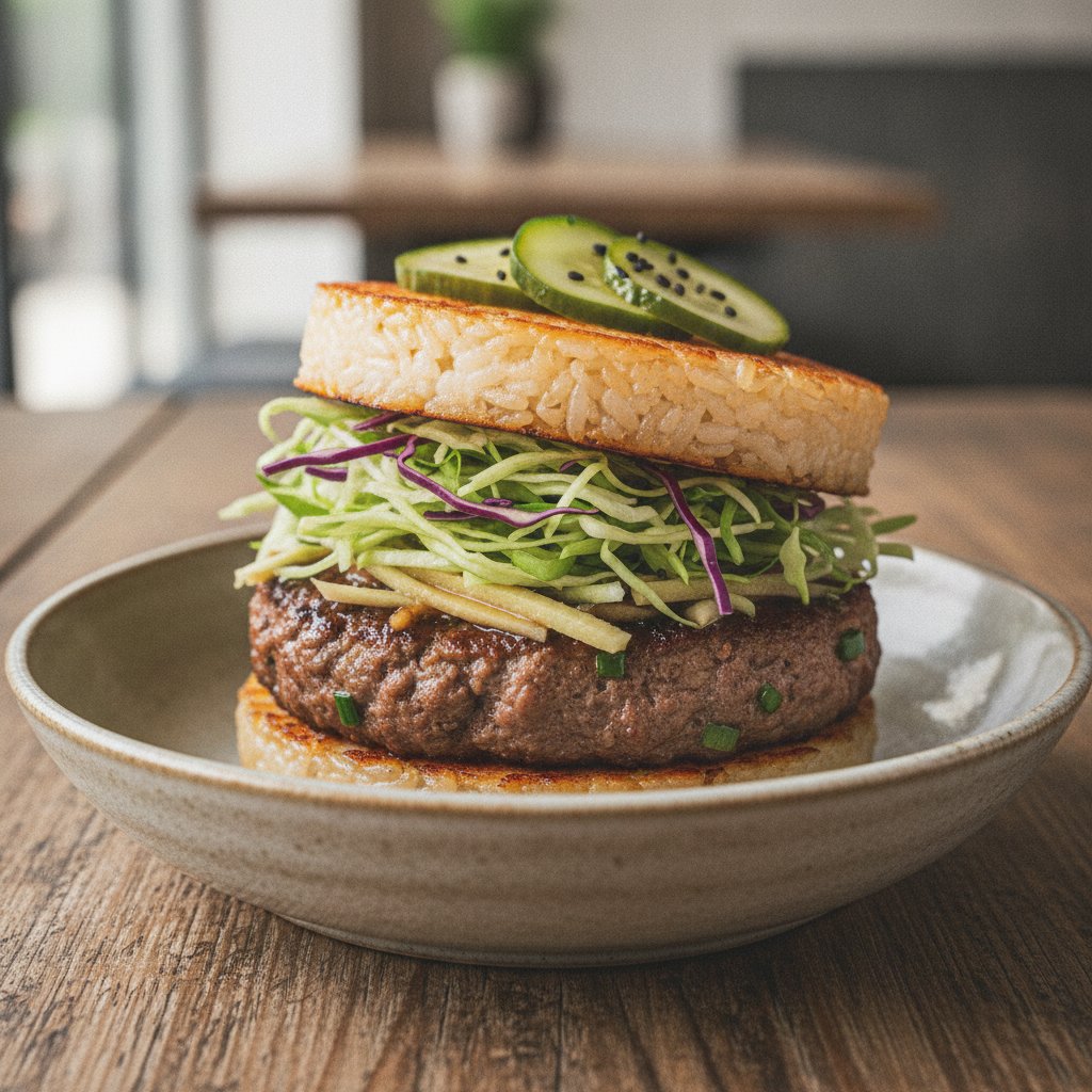 Minced Beef Rice Patty Burger (Low-Calorie)