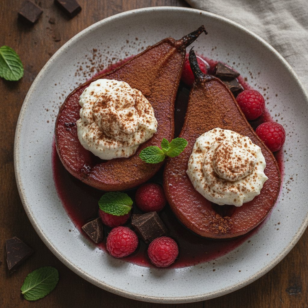 Baked Pears with Wine and Cocoa-Ricotta