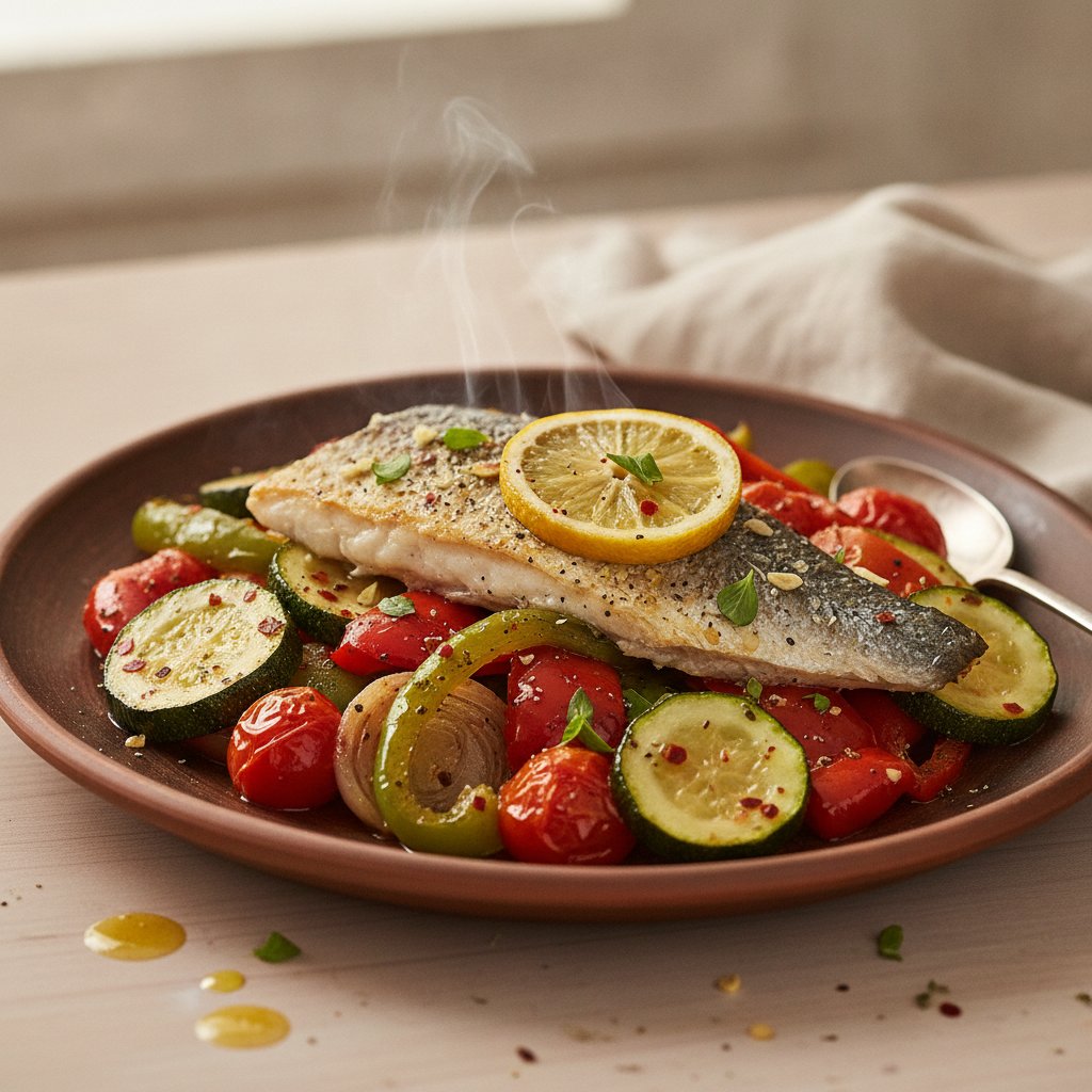 Baked Sea Bass with Vegetables (Low-Calorie)