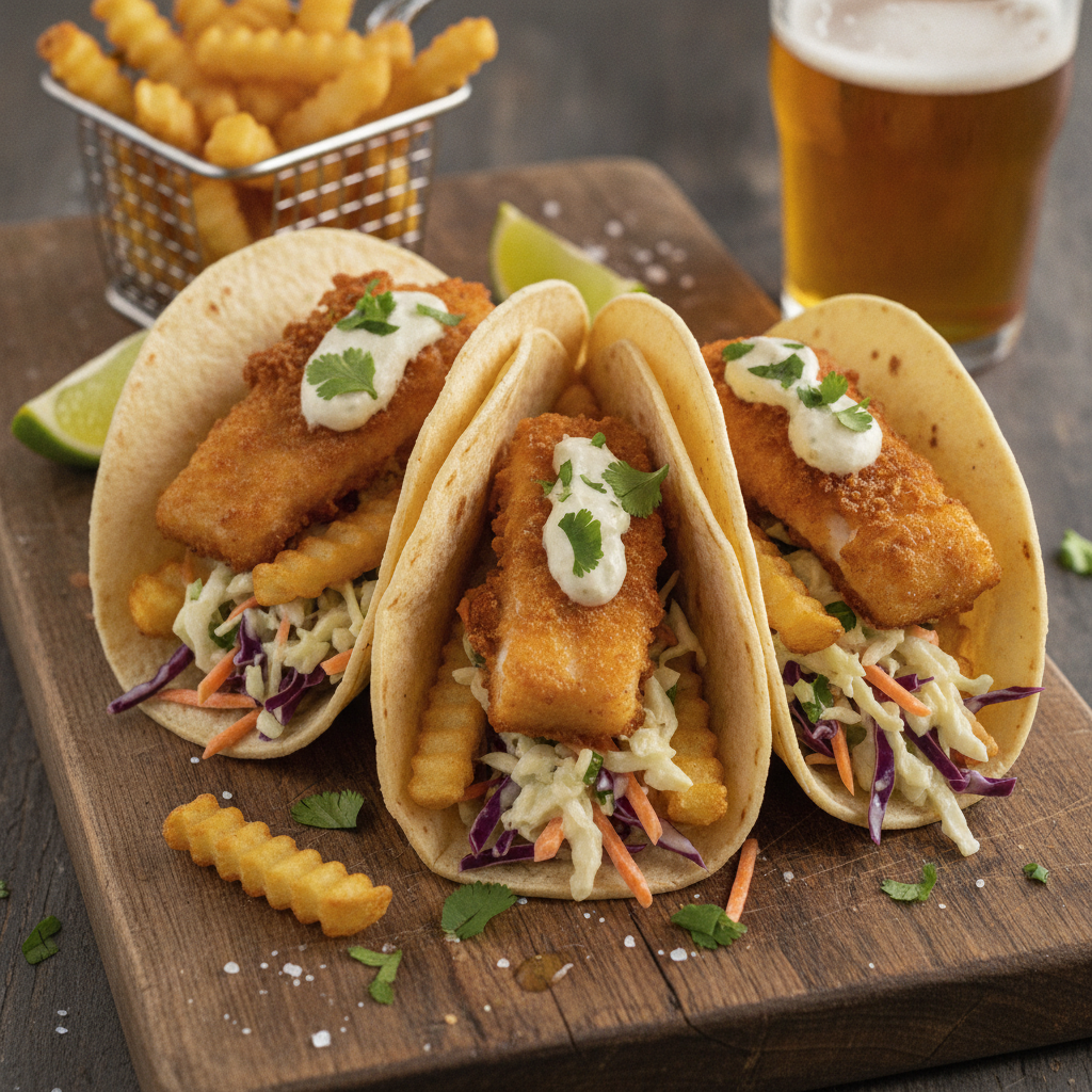 Beer-Battered Cod Fish and Chips Tacos — Fish and Chips Tacos