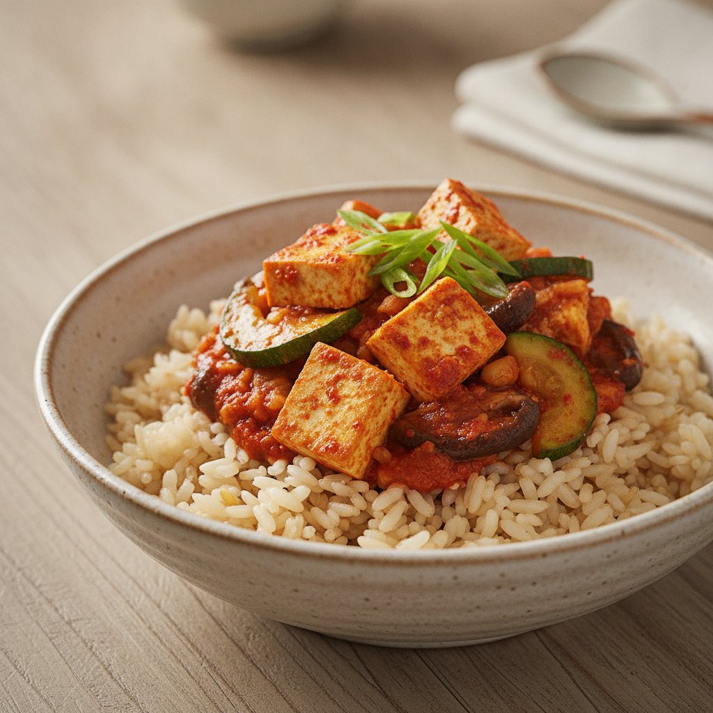 Korean Rice with Spicy Tofu Stew (Low-Calorie)