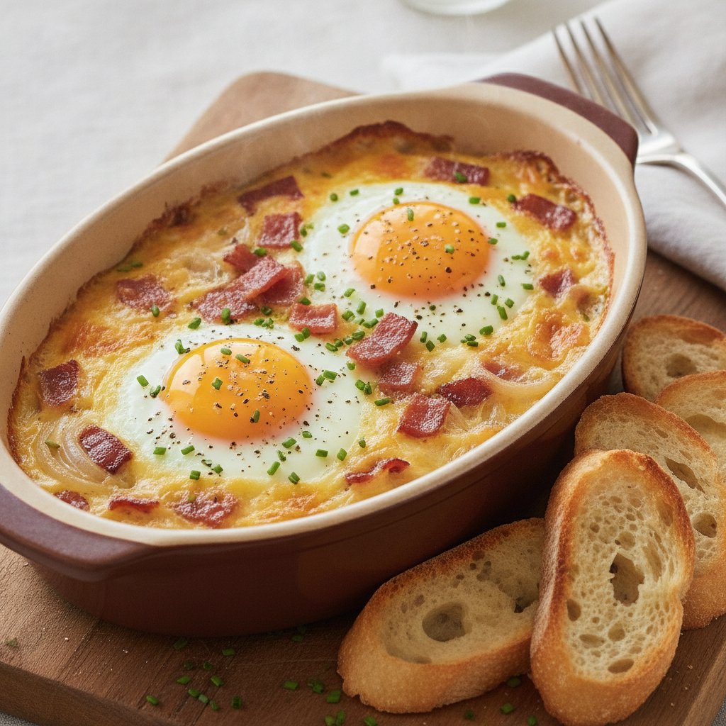 Country Bacon and Cheese Baked Eggs