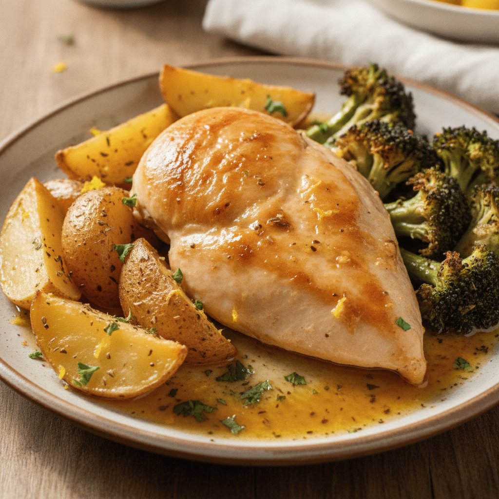 Baked Chicken with Lemon Potatoes (Low-Chol)