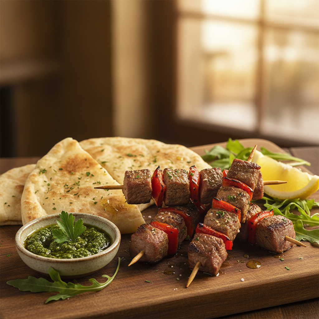 Spiedini d'Agnello con Piadina e Salsa Verde