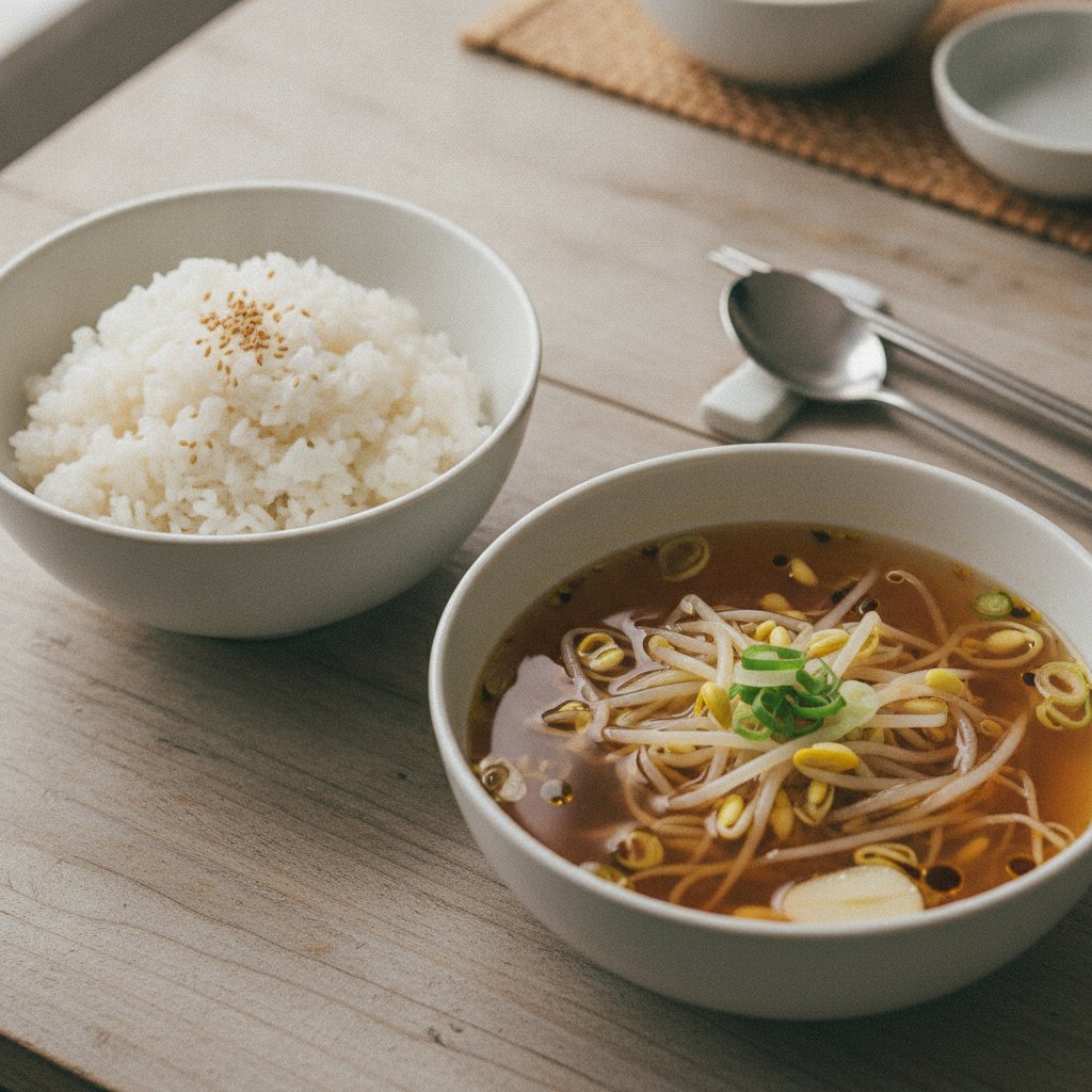 Korean Rice with Bean Sprout Soup