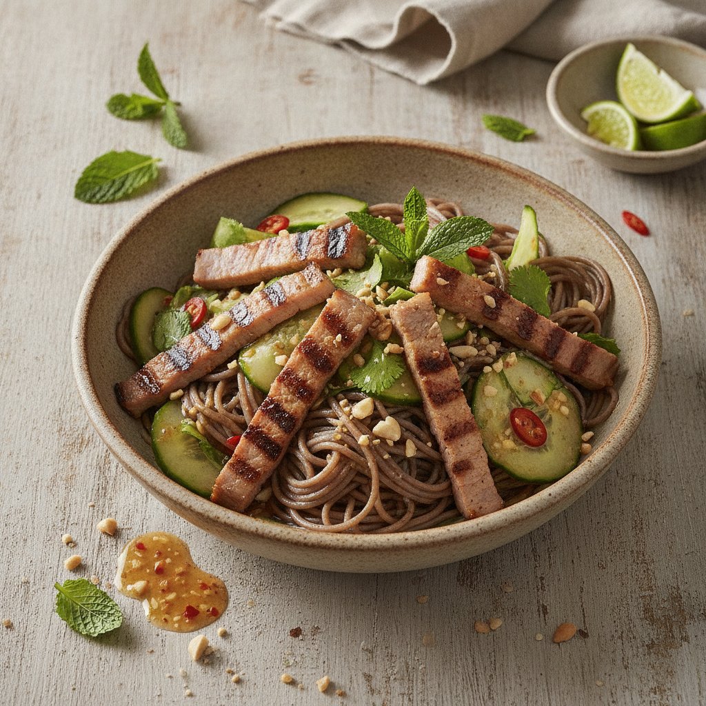 Cold Buckwheat Noodles with Grilled Pork