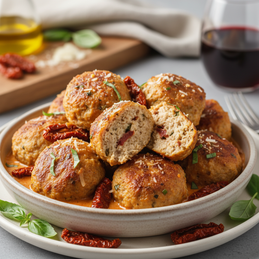 Baked Chicken Meatballs with Sun-Dried Tomato