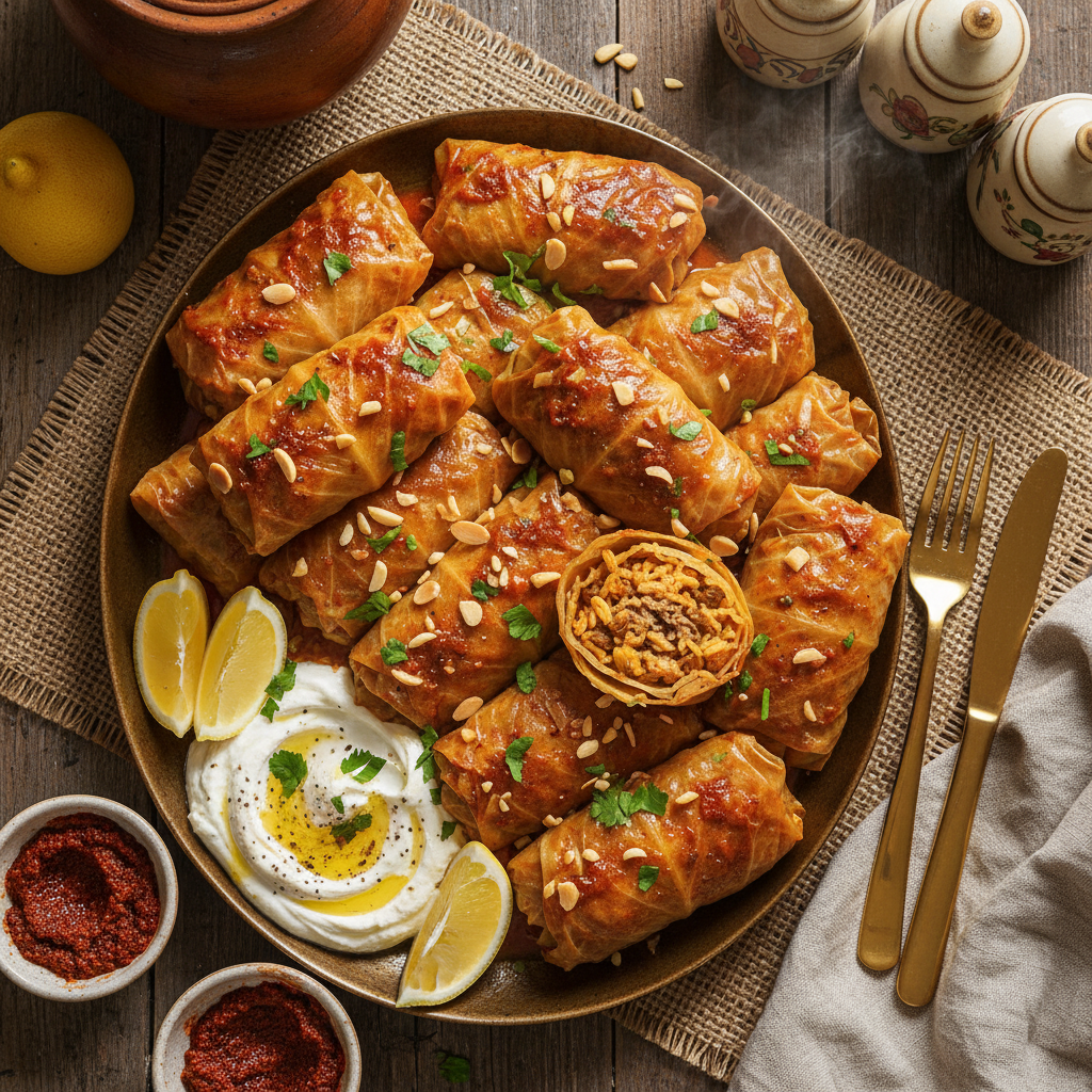 Stuffed Cabbage Rolls with Spiced Rice - Sarma Machboos
