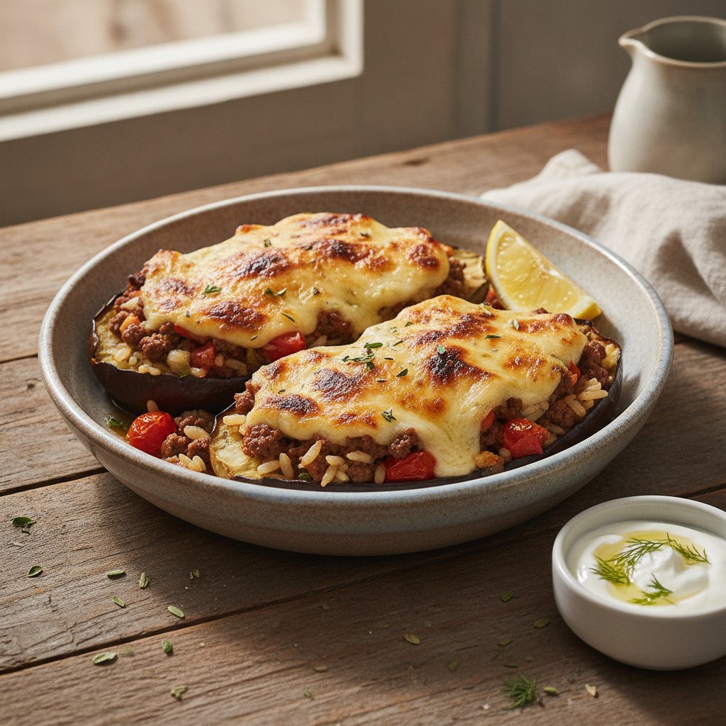 Beef and Rice Stuffed Eggplant