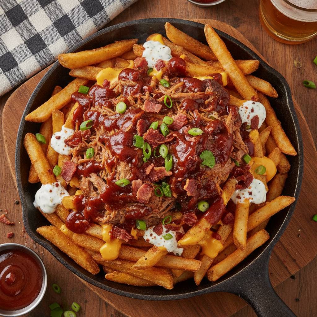 American BBQ Pork Loaded Belgian Frites — Loaded Belgian Frites