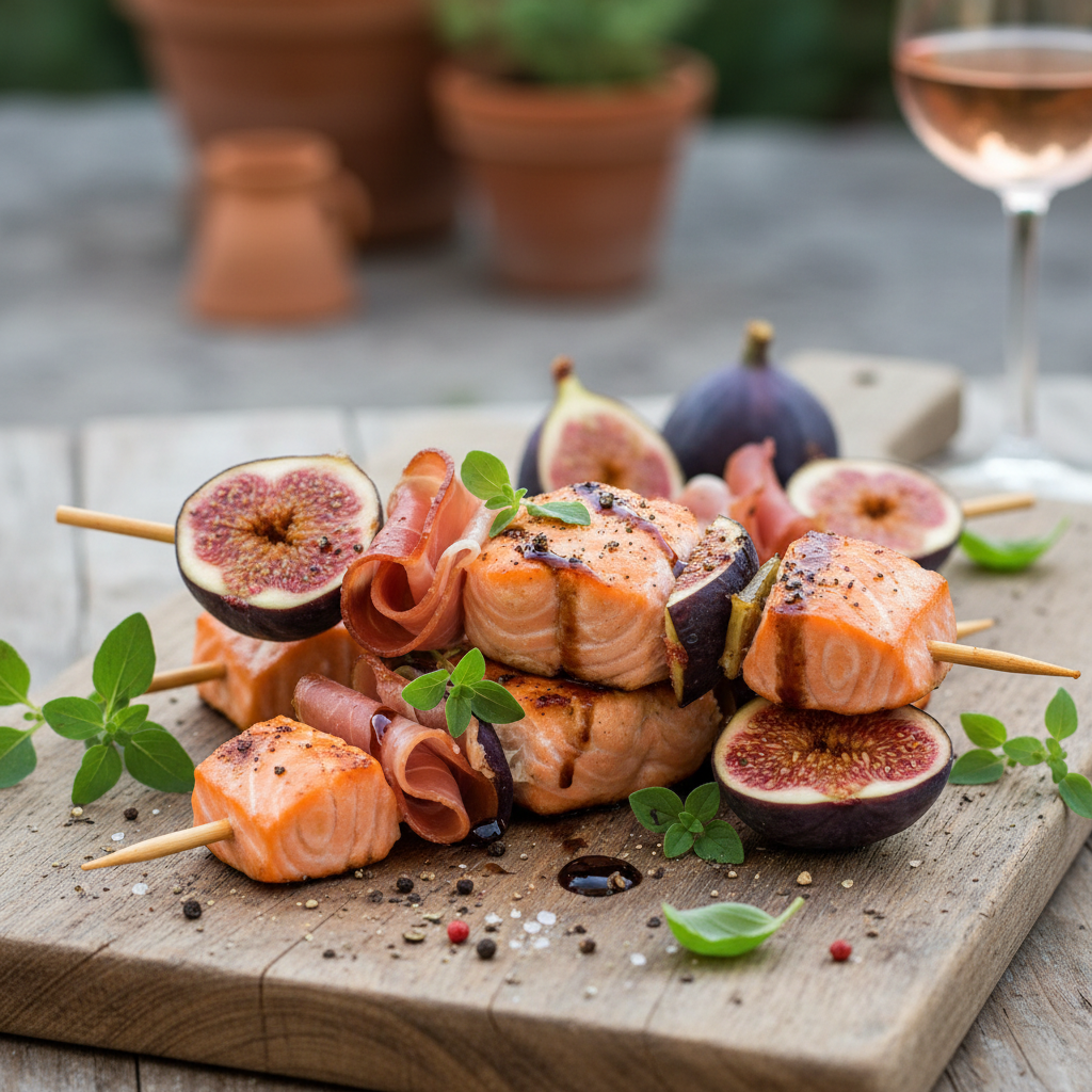 Salmon Prosciutto and Fig Skewers