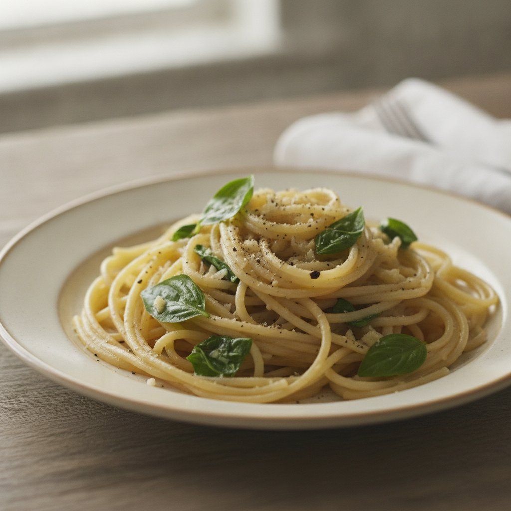 Basil and Garlic Sauce Noodles (Low-Calorie)