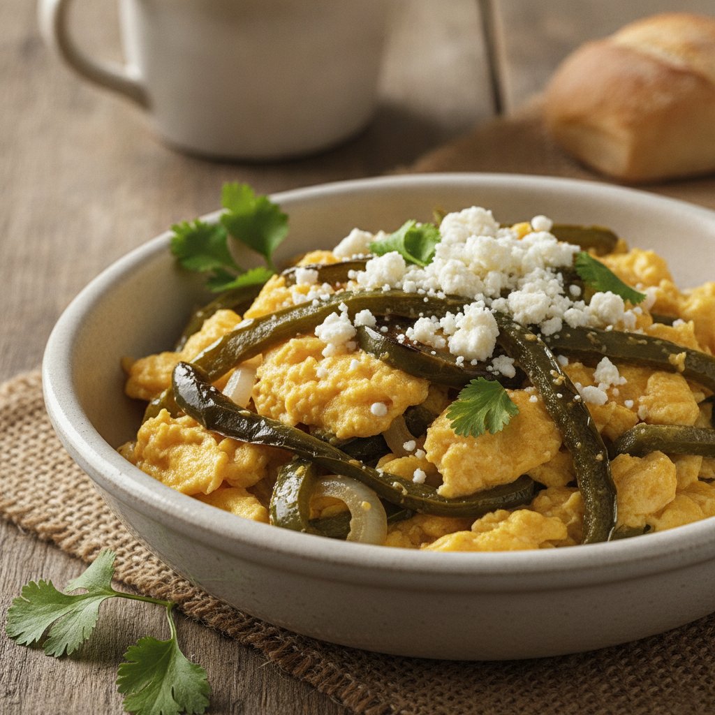 Eggs With Roasted Poblano Strips (Low-Calorie)