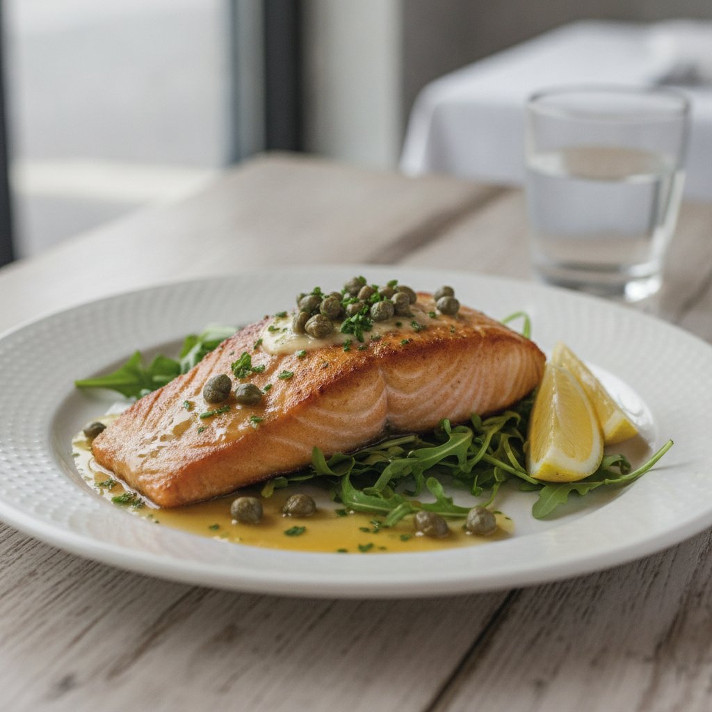 Salmon Steak with Lemon and Capers