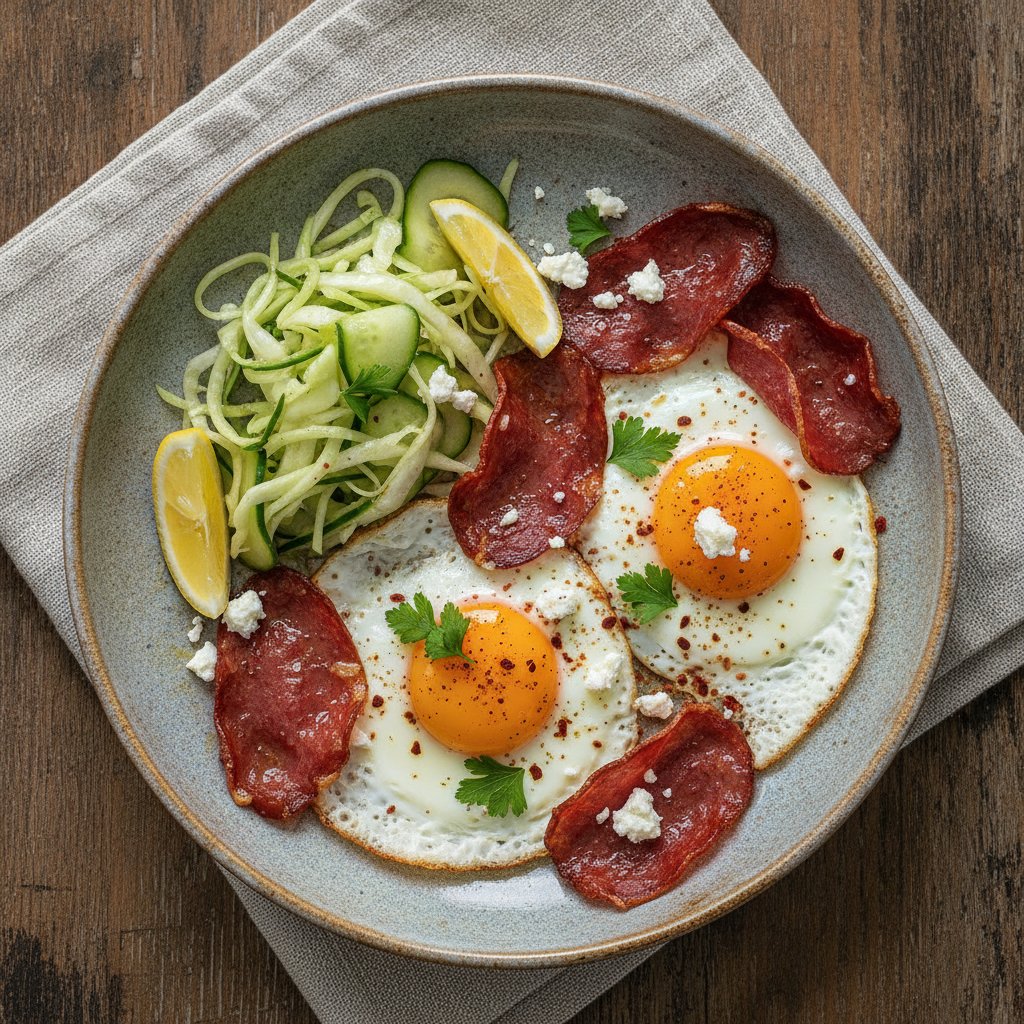 Fried Eggs with Cured Beef (Keto)