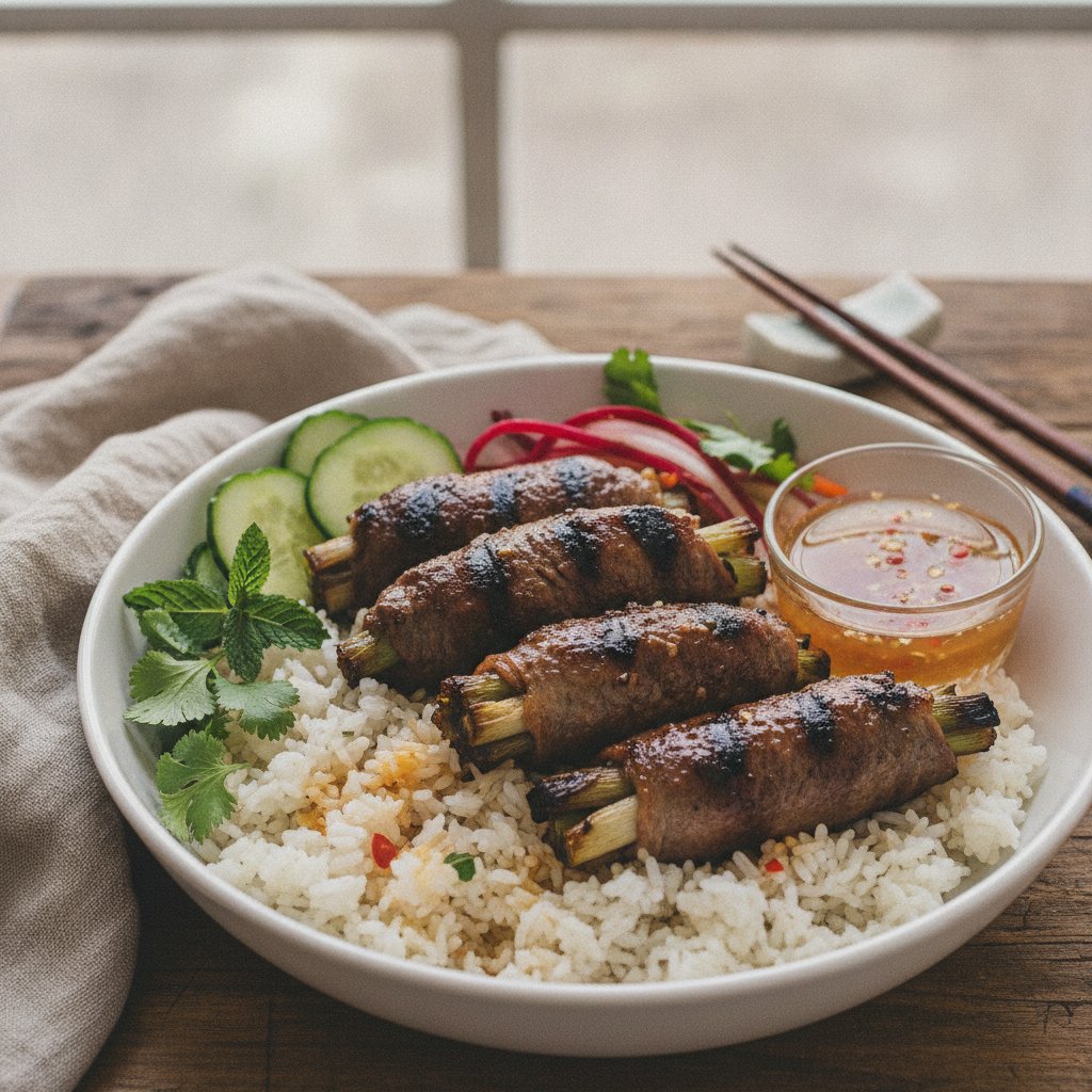 Rice with Grilled Wrapped Beef (Gluten-Free)